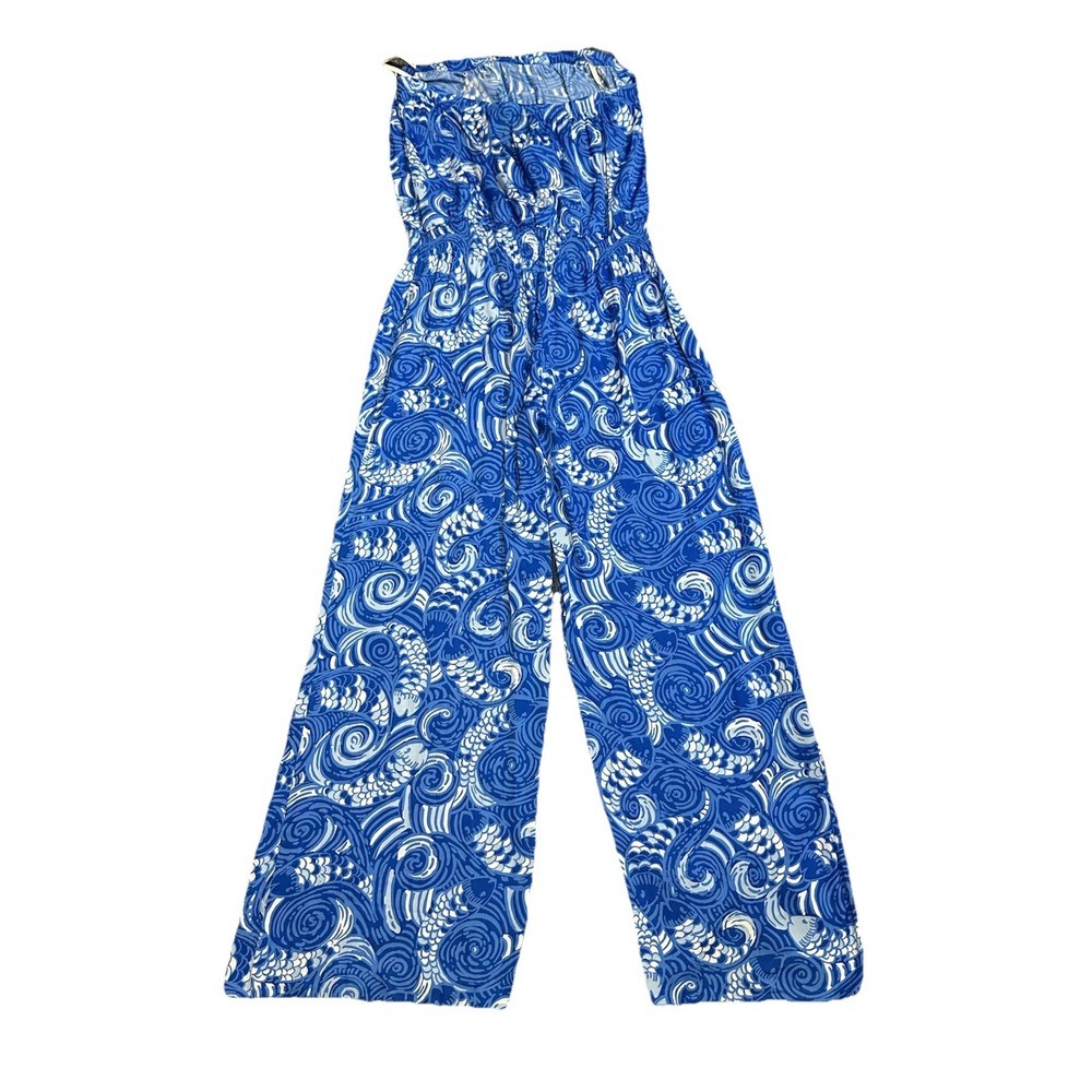Lilly Pulitzer Strapless Jumpsuit Pic Dress Size‎ Large Blue - Picture 6 of 9